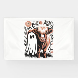 Rustic Highland Cow Ghost Halloween Banner