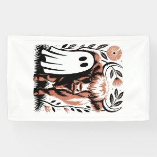 Rustic Highland Cow Ghost Halloween Banner
