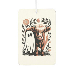 Rustic Highland Cow Ghost Halloween Car Air Freshener