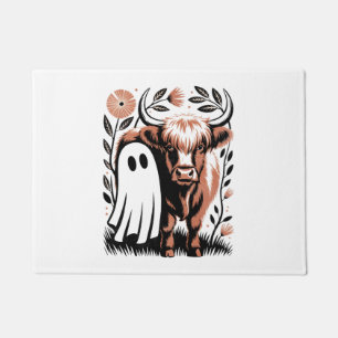 Rustic Highland Cow Ghost Halloween Doormat