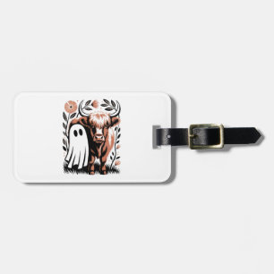 Rustic Highland Cow Ghost Halloween Luggage Tag