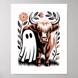 Rustic Highland Cow Ghost Halloween Poster