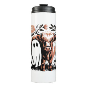 Rustic Highland Cow Ghost Halloween Thermal Tumbler