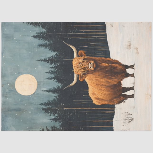 Rustic Highland Cow in Winter Art Decoupage Tissue Paper (Front)