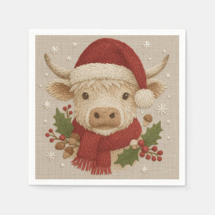 Rustic Highland Cow with Santa Hat Napkin