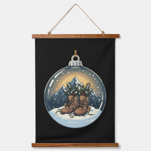 Rustic Hiking Boots Mountain Scene Christmas  Hanging Tapestry