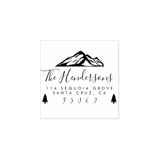 Rustic Hipster Mountains Family Return Address Rubber Stamp (Imprint)