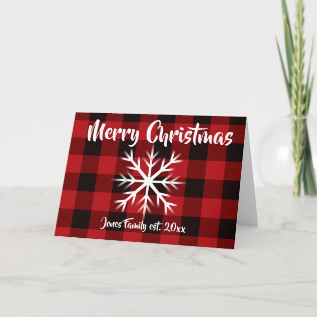 Rustic Holiday Christmas design red buffalo plaid Card (Front)