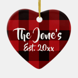 Rustic Holiday Christmas design red buffalo plaid Ceramic Ornament