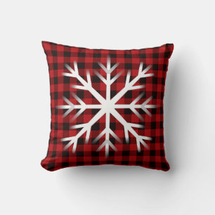 Rustic Holiday Christmas design red buffalo plaid Cushion