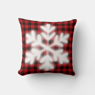 Rustic Holiday Christmas design red buffalo plaid Cushion