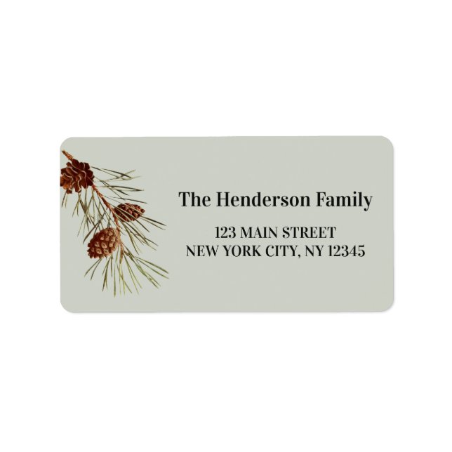 Rustic Holiday Christmas Pinecone and Branch Label (Front)
