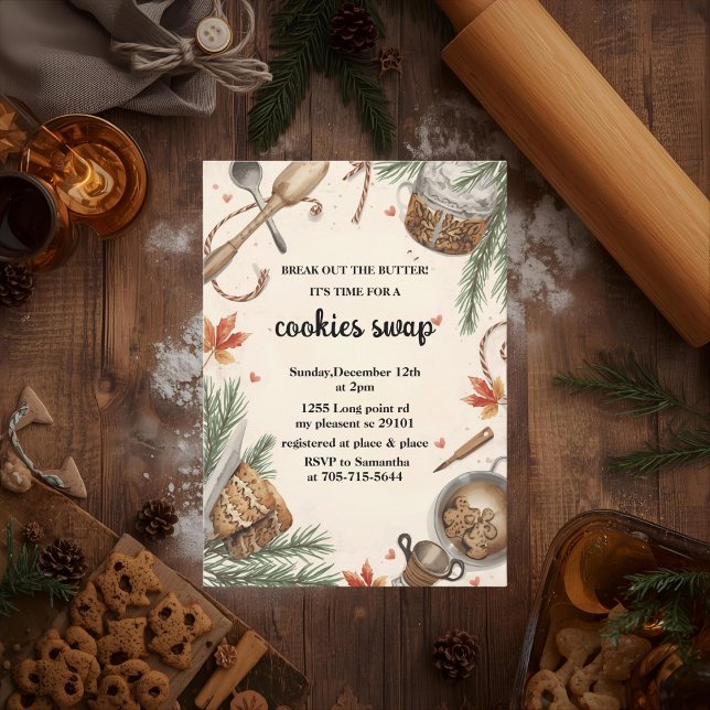 Rustic Holiday Cookie Swap | Cosy Baking Party Invitation (Creator Uploaded)