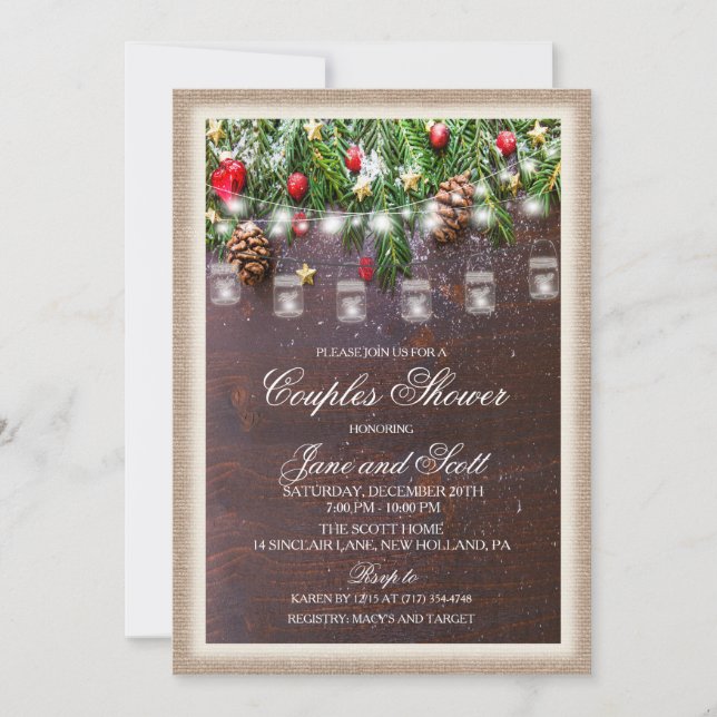 Rustic Holiday Couples Shower Invitation (Front)