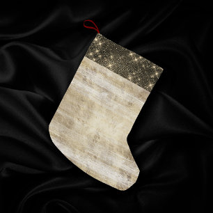 Rustic Holiday   Elegant Gold Wood Grain on White Small Christmas Stocking