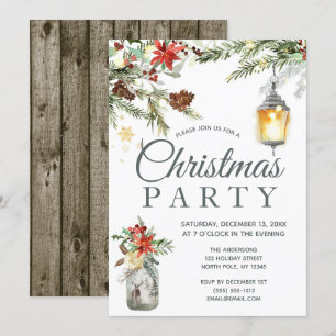 Rustic Holiday Floral Lights Christmas Party Invitation