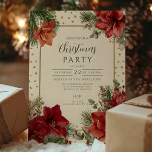 Rustic Holiday Greenery Merry Christmas Invitation