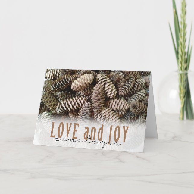 Rustic Holiday Love and Joy Pine Cone (Front)