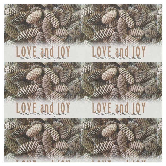 Rustic Holiday Love and Joy Pine Cone Fabric (Swatch)