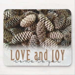 Rustic Holiday Love and Joy Pine Cone Mouse Pad