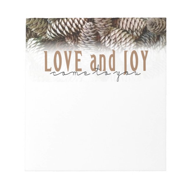 Rustic Holiday Love and Joy Pine Cone Notepad (Front)