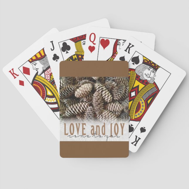 Rustic Holiday Love and Joy Pine Cone Playing Cards (Back)