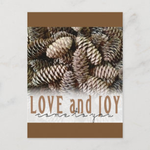 Rustic Holiday Love and Joy Pine Cone Postcard