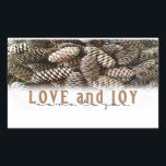 Rustic Holiday Love and Joy Pine Cone Rectangular Sticker<br><div class="desc">Festive,  rustic pine cones accentuate this classic,  elegant design wishing holiday Love and Joy.</div>