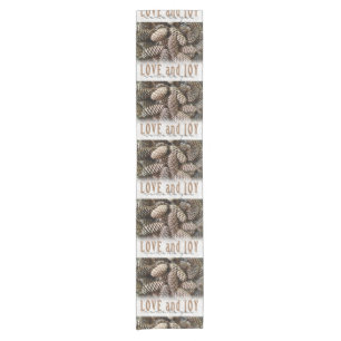 Rustic Holiday Love and Joy Pine Cone Short Table Runner