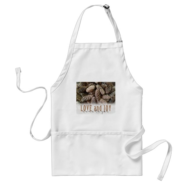 Rustic Holiday Love and Joy Pine Cone Standard Apron (Front)