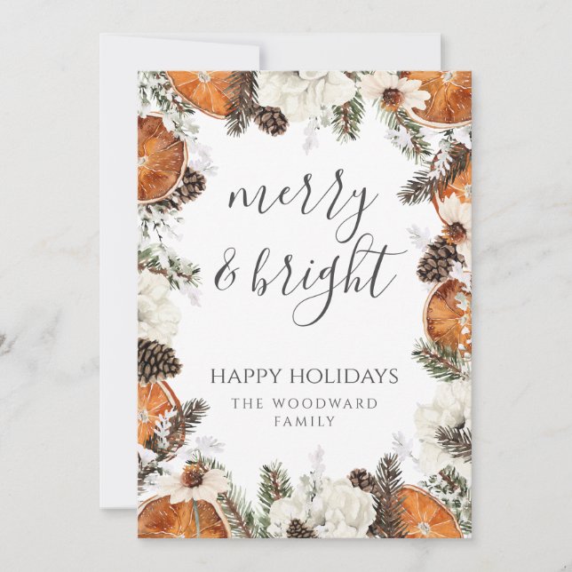 Rustic Holiday Merry And Bright Border Card (Front)
