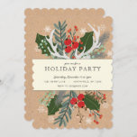 Rustic Holiday Party Invitation<br><div class="desc">Boho deer antlers and winter floral with holly,  pine leaves,  spruce and holiday berries and complete with falling snowflakes and gold glitter dots.</div>