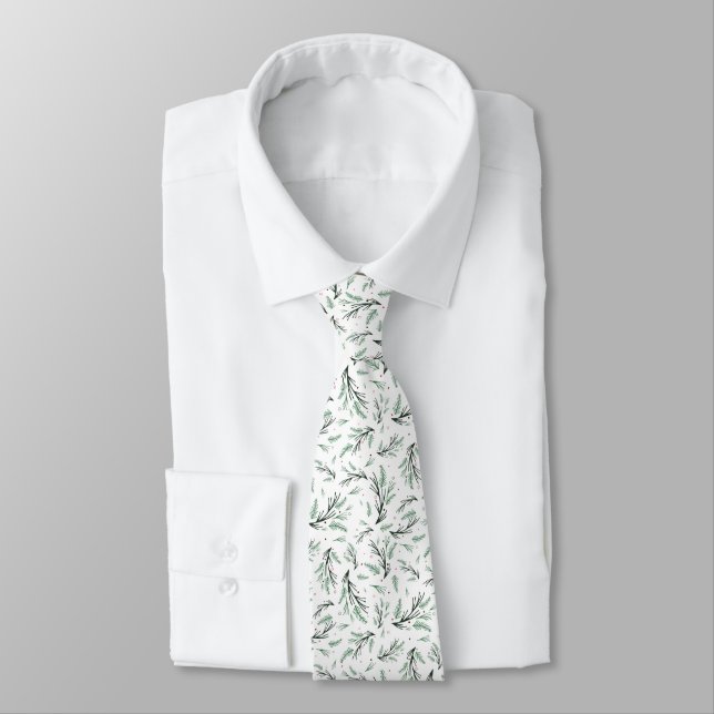 Rustic Holiday Pine Branch Pattern Tie (Tied)