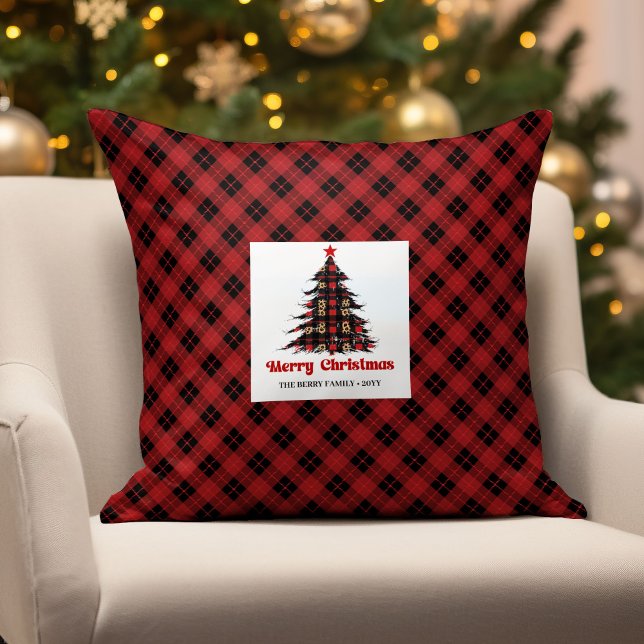 Rustic Holiday Plaid Custom Family Name Pillow (Rustic Holiday Plaid Custom Family Name Pillow)