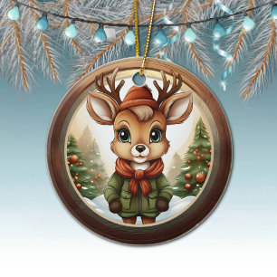 Rustic Holiday Reindeer, Xmas Deer, Christmas 🦌🎄 Ceramic Ornament
