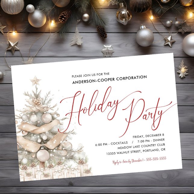 Rustic Holiday Tree Corporate Holiday Party Invitation (Creator Uploaded)