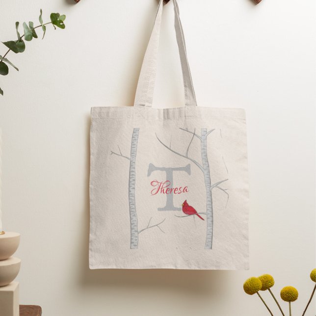 Rustic Holiday Tree Modern Christmas Monogram Tote Bag (Rustic Christmas tree monogram tote bag with modern holiday design and personalized initial.)