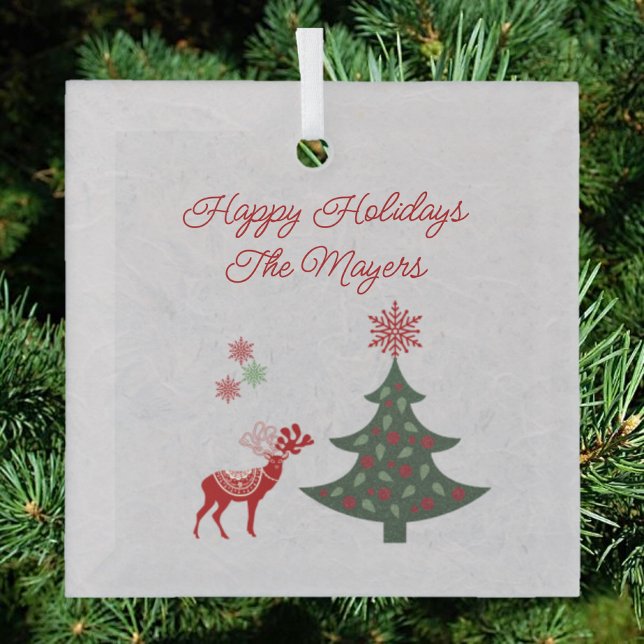 Rustic Holidays Christmas Tree & Red Reindeer Glass Tree Decoration (Creator Uploaded)