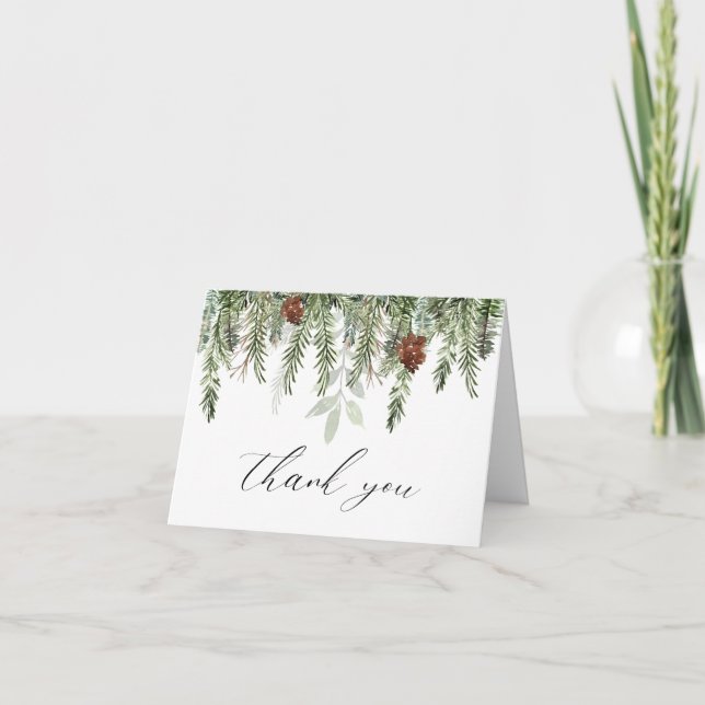Rustic holidays pine tree acorns Thank You Card (Front)