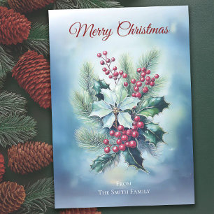 Rustic Holly and Berries Christmas Card