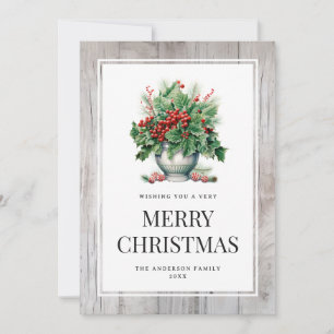 Rustic Holly Berries Candy Merry Christmas Card