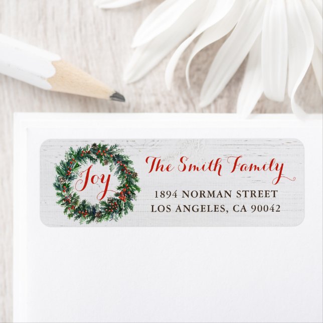 Rustic Holly Berries Christmas Wreath Address Return Address Label (Insitu)