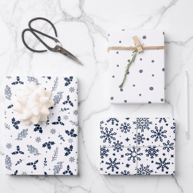 Rustic Holly Berries Snow and Snowflakes  Wrapping Paper Sheet (Front)