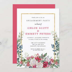 Rustic Holly Berries Winter Engagement Party Invitation