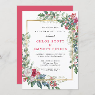 Rustic Holly Berries Winter Engagement Party Invitation