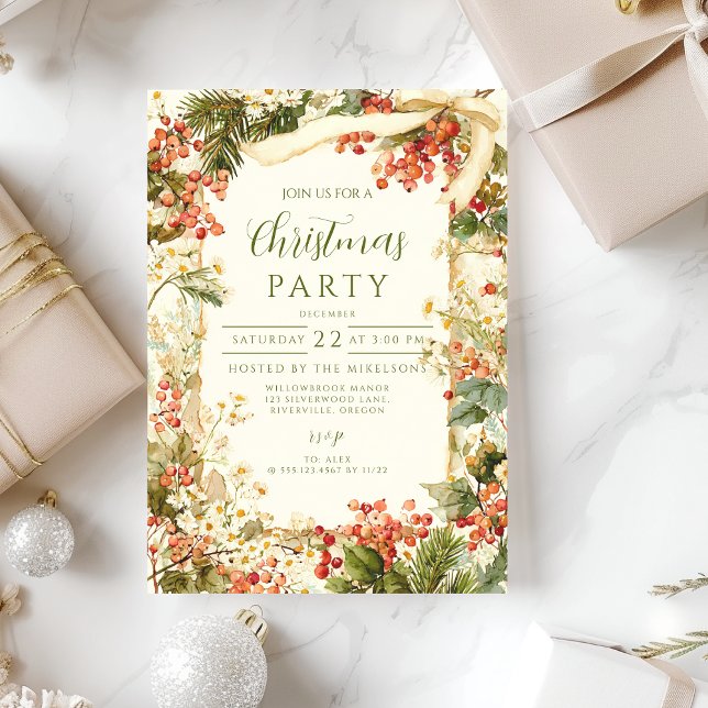 Rustic Holly Berry Christmas Invitation (Creator Uploaded)