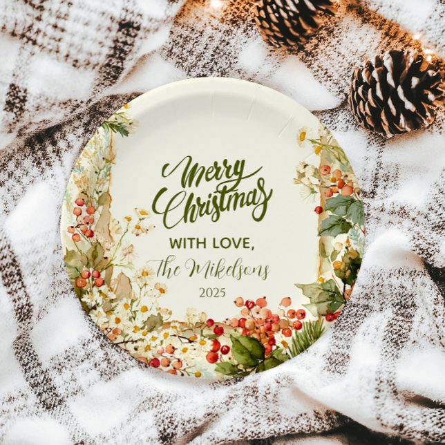 Rustic Holly Berry Christmas Paper Plate (Creator Uploaded)
