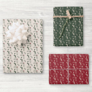Rustic Holly Berry Foliage Christmas Wrapping Paper Sheet