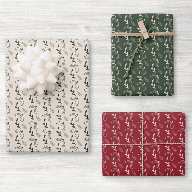 Rustic Holly Berry Foliage Christmas Wrapping Paper Sheet (Creator Uploaded)