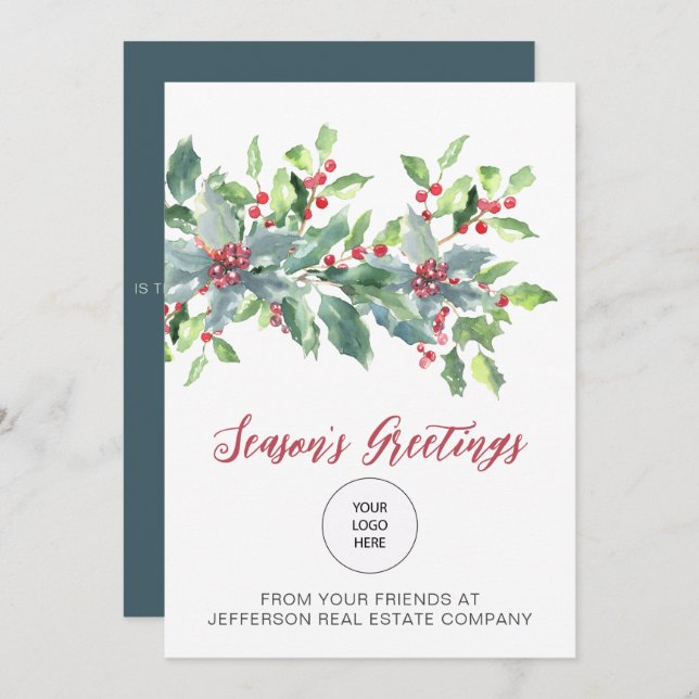 Rustic Holly Elegant Christmas Holidays Holiday Card (Front/Back)